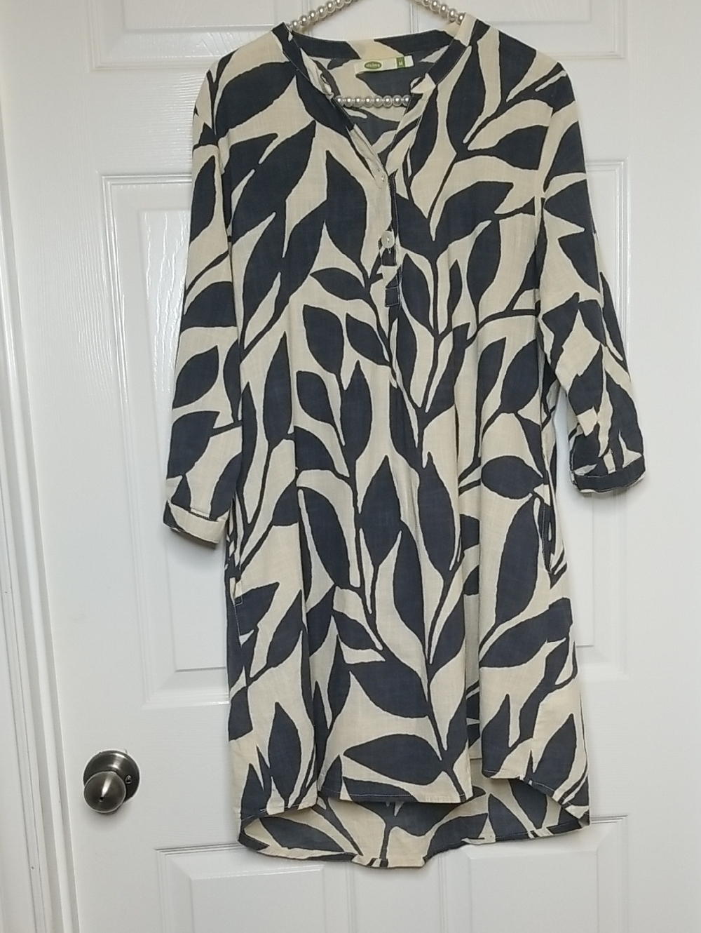 Dolma Navy Beige Tunic Georgia Bailey Cotton Dress Above Knee Pockets - Picture 4 of 14